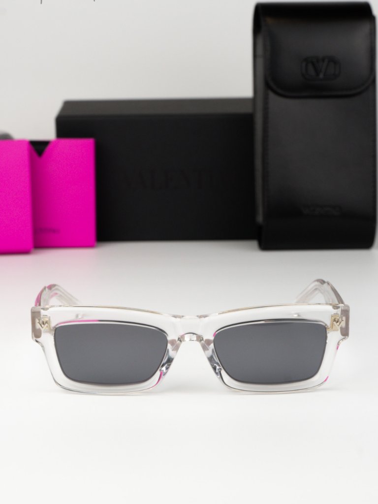 Valentino Men Sunglasses Transparent Grey Rectangle VSharp Vls134 C Brand New
